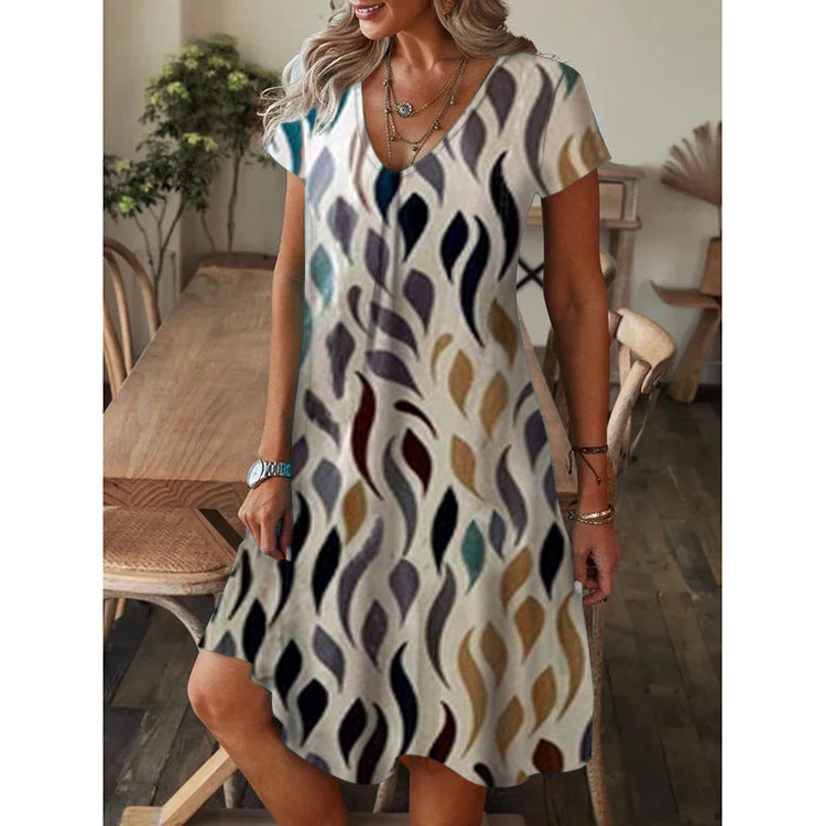 Women's Summer Casual Loose Printed Sleeve Dress Dresses