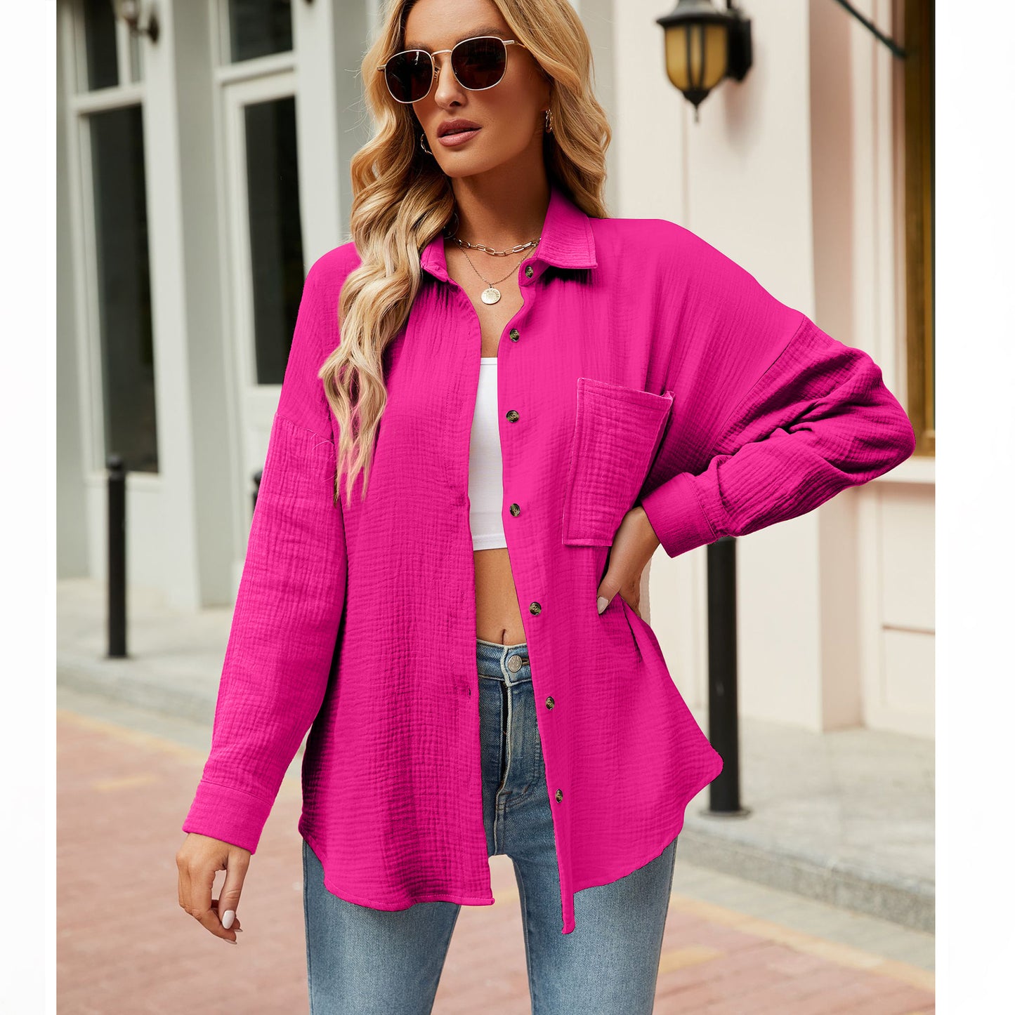 Women's Casual Collar Long Sleeve Button-down Shirt Blouses