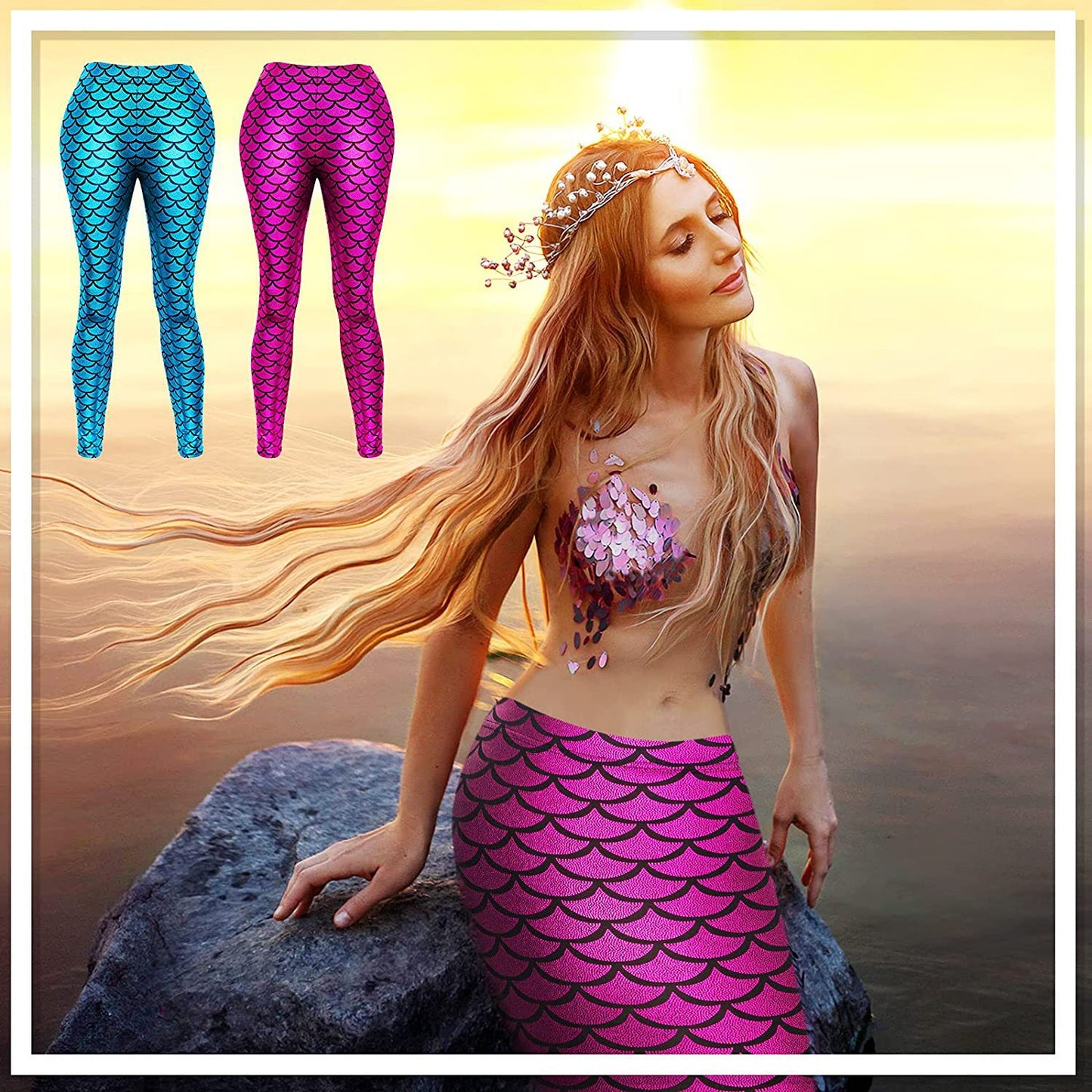 Halloween Shiny Scale Mermaid Stretch Soft Leggings