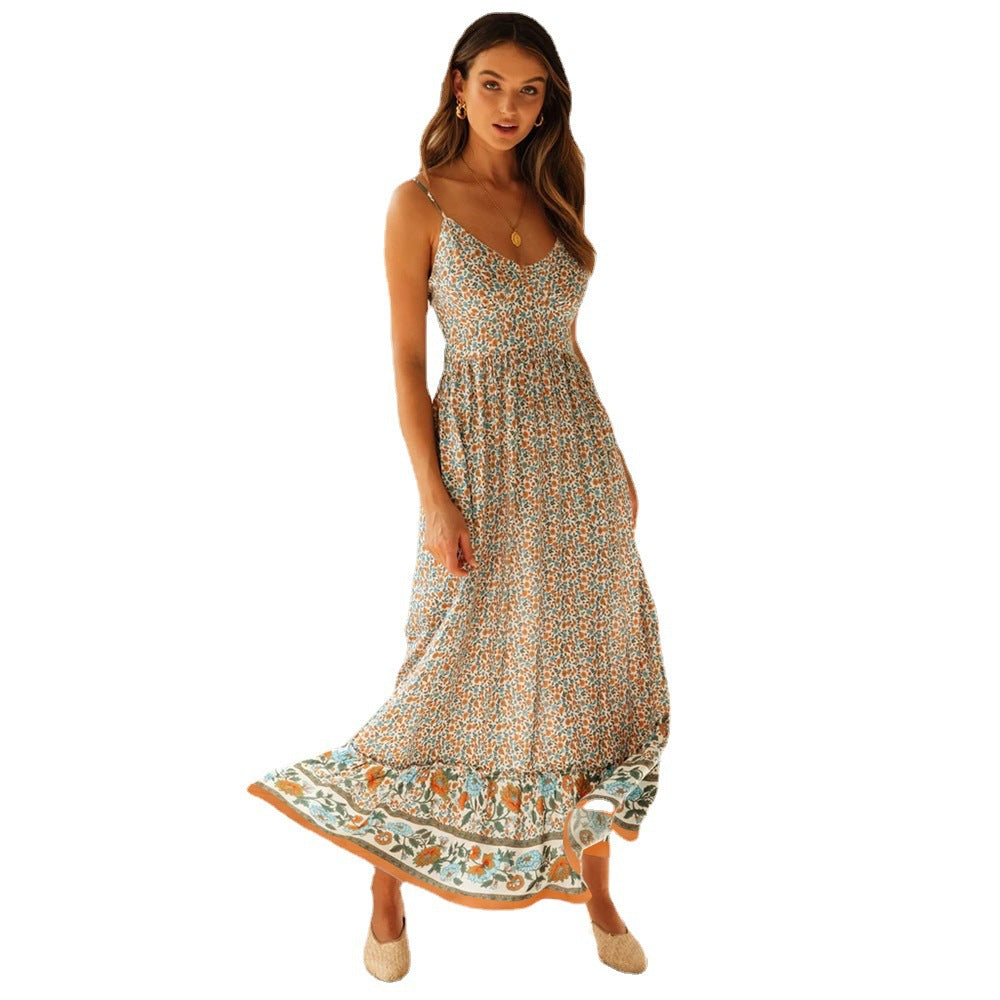 Women's Summer Large Swing Bohemian V-neck Floral Dresses