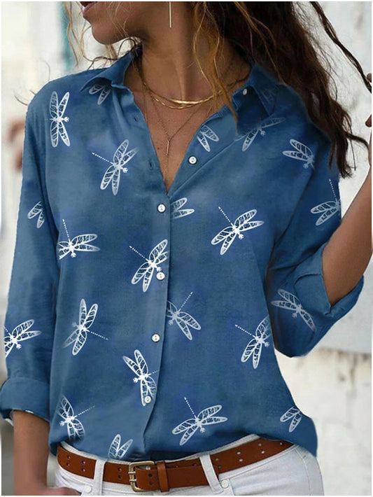 Women's Same Day Delivery Dragonfly Printed Long Blouses