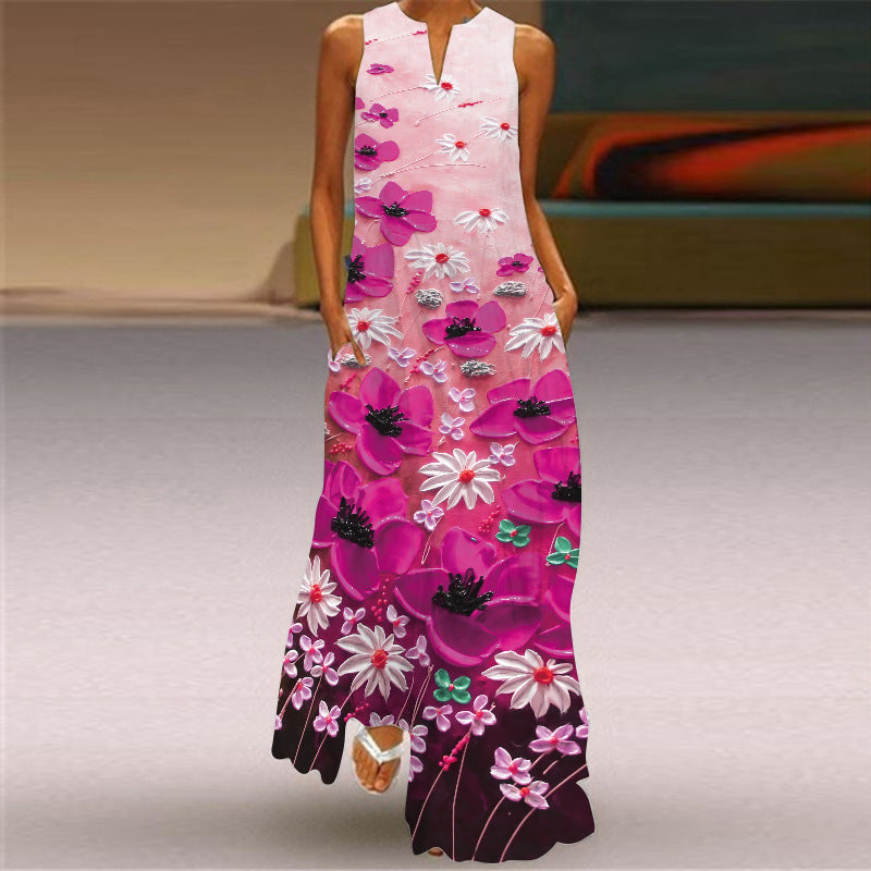 Women's Summer Sleeveless V-neck Printed Dress Dresses