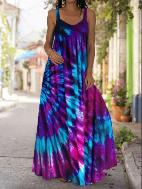 Summer Tie-dyed Printed Bohemian Off-the-shoulder Strap Dresses