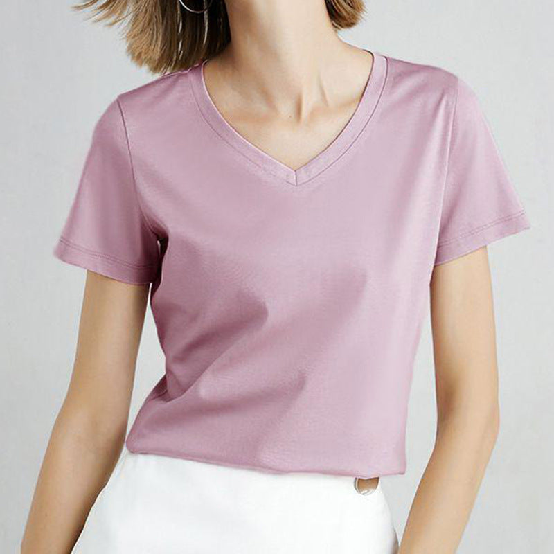 Women's Solid Color Simple Thin Short-sleeved T-shirt White Blouses