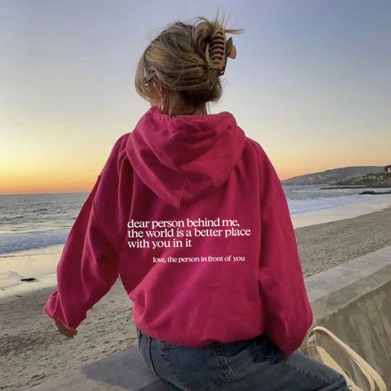 Women's Hoody Letter Slogan Printed Kangaroo Pocket Sweaters