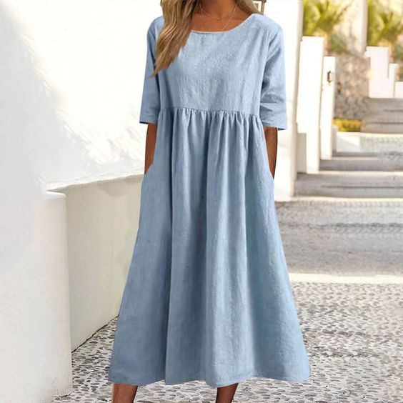 Sleeve Large Casual Loose Long Solid Color Cotton Dresses