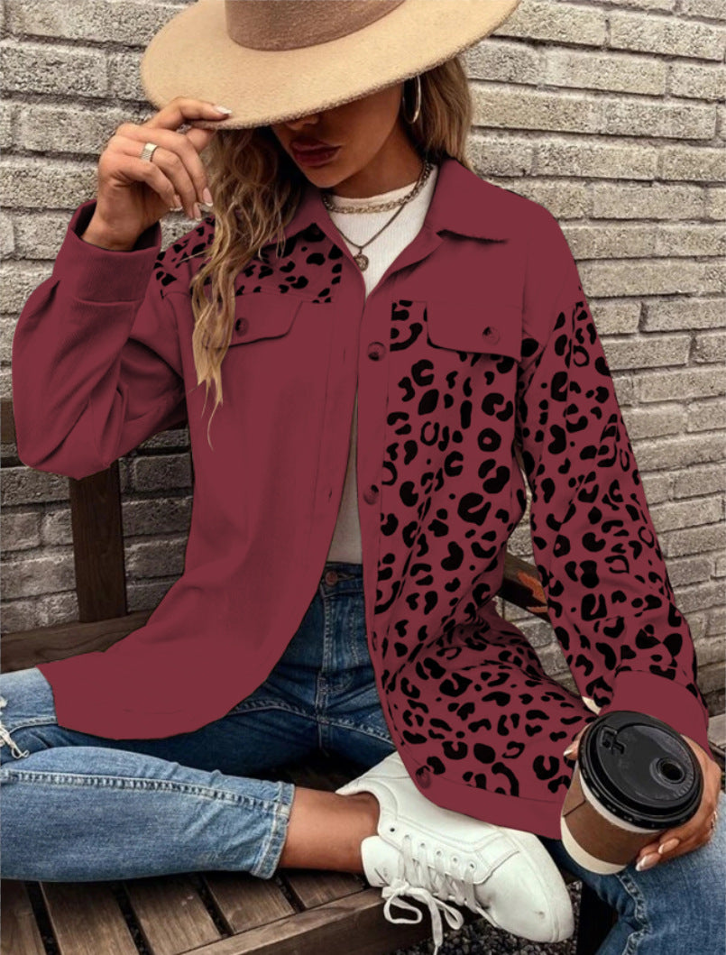 Women's Leopard Print Single Breasted Mid-length Shirt Jackets