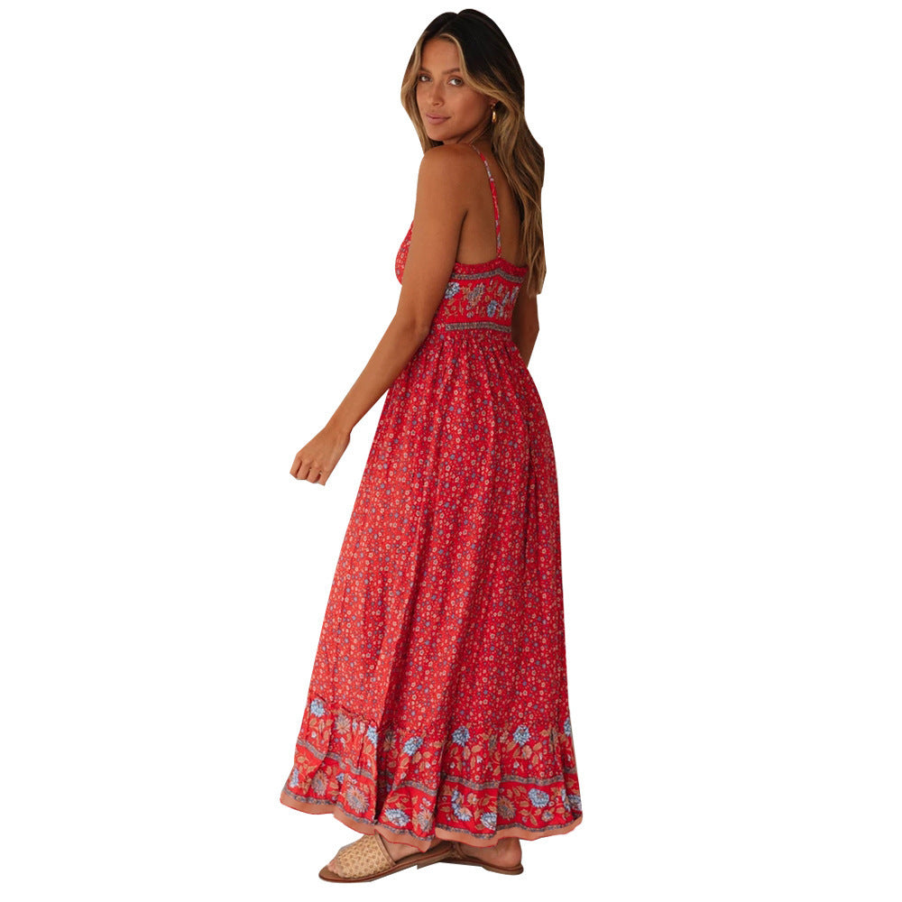 Women's Summer Large Swing Bohemian V-neck Floral Dresses