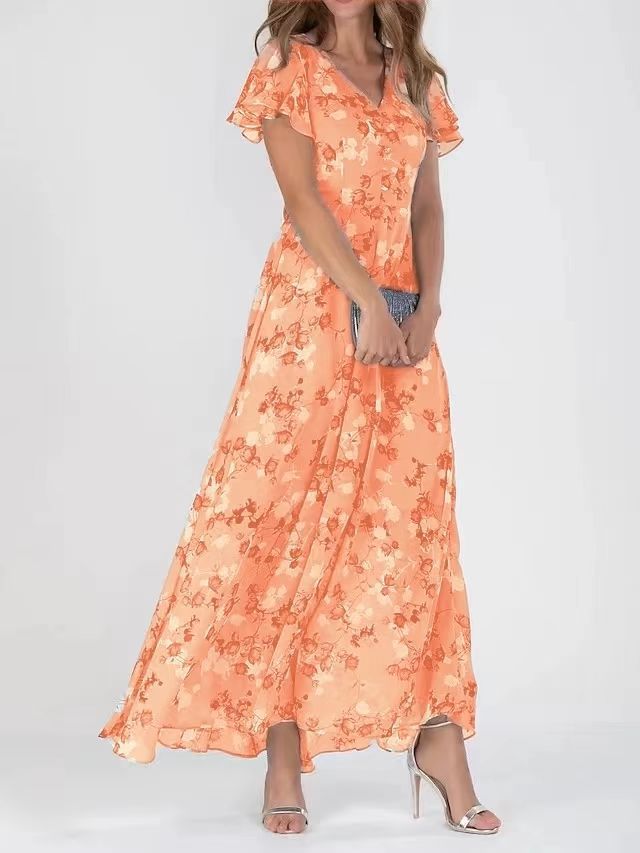 Large Swing Dress Chiffon Floral Sleeve Dresses