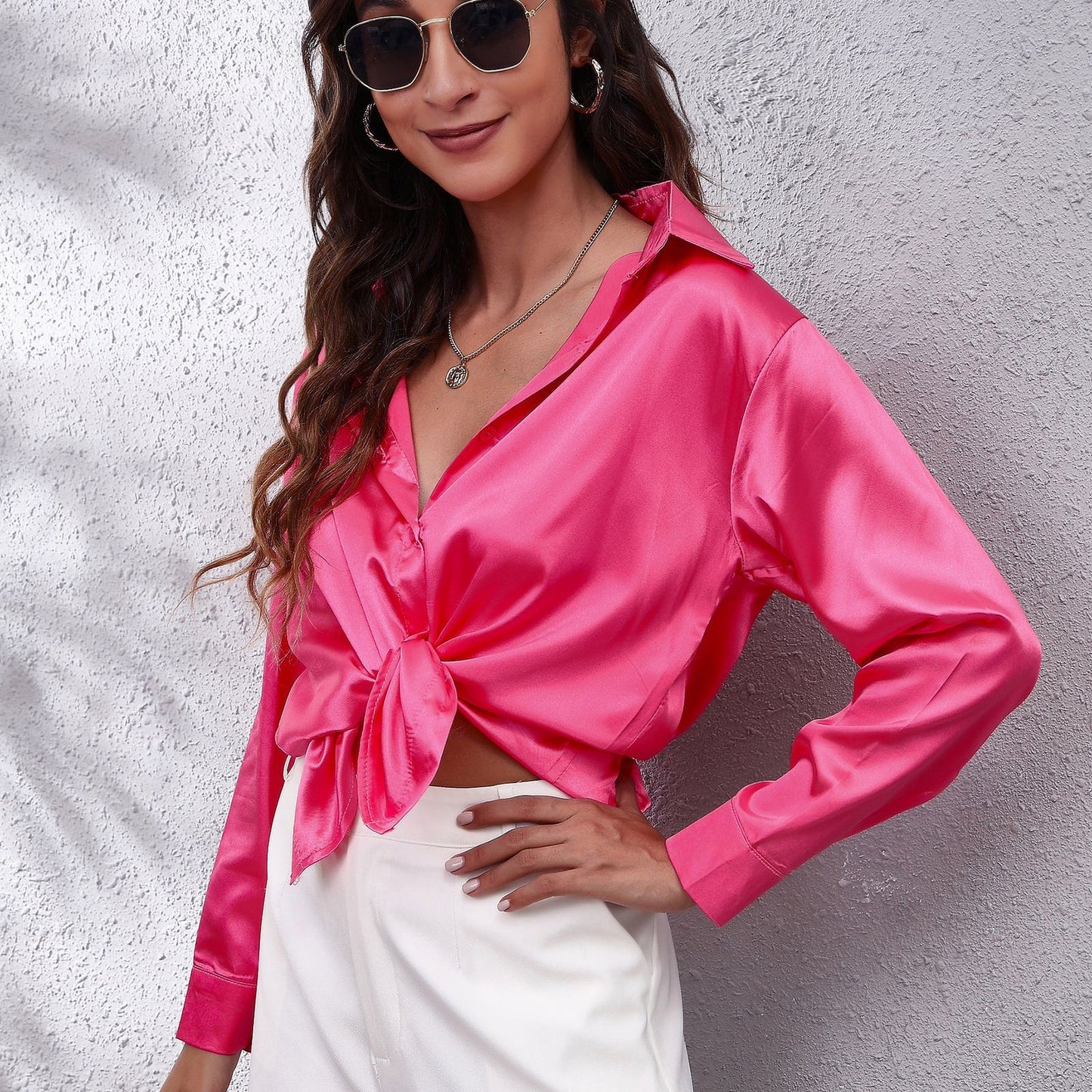 Women's Graceful Satin Shirt Long-sleeved Autumn Blouses