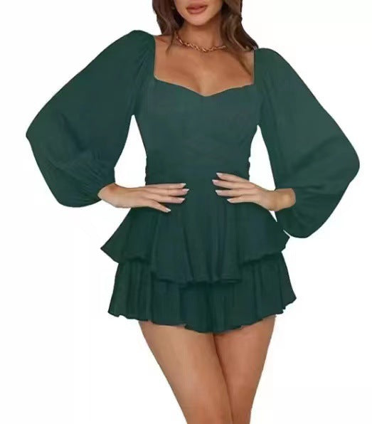 Women's Urban Fashion Ruffles Summer Lantern Long Sleeve Cinched Temperament Dresses