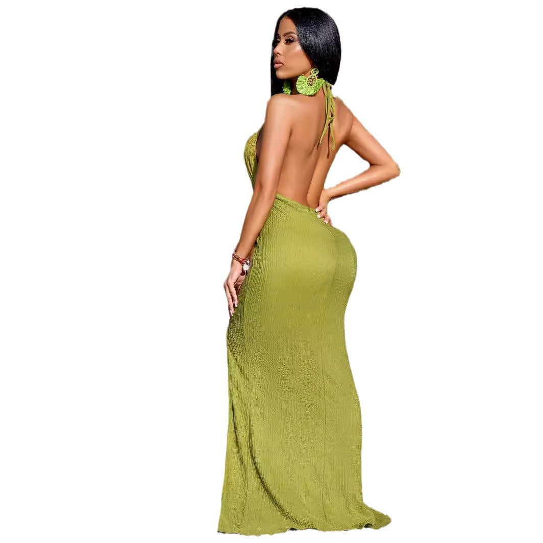 Women's Shooting Solid Color Sexy Halter Hollow Dresses