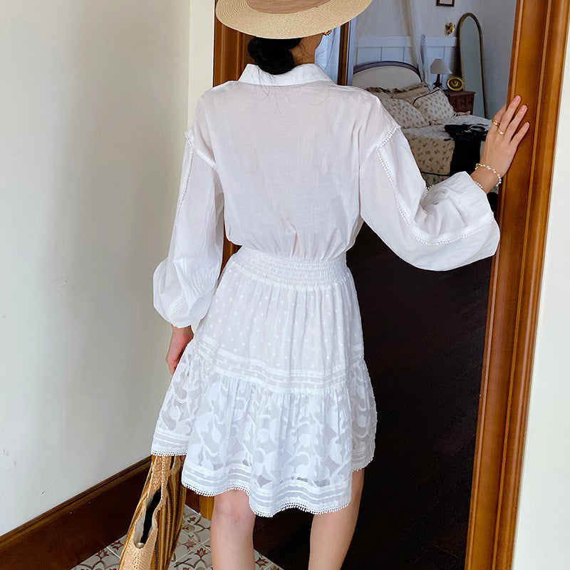 Women's White Shirt Dress Long Sleeve French Style Dresses