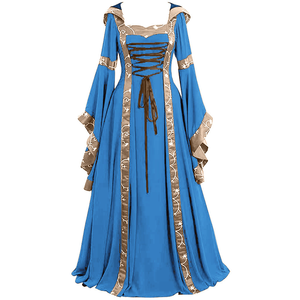 Medieval Retro Hooded Dress Square Collar Lace Dresses