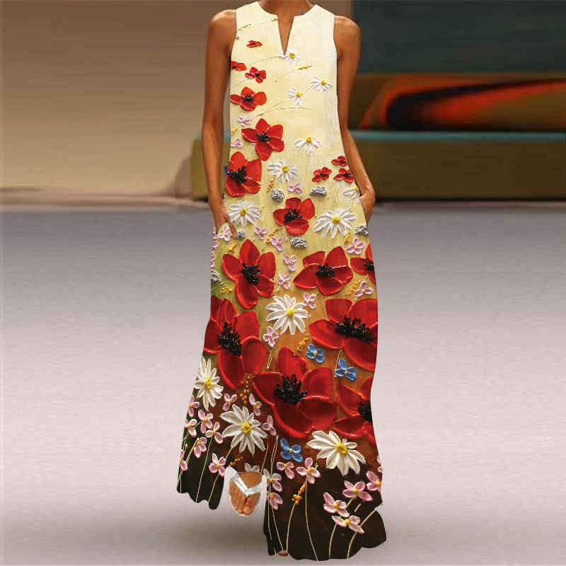 Women's Summer Sleeveless V-neck Printed Dress Dresses