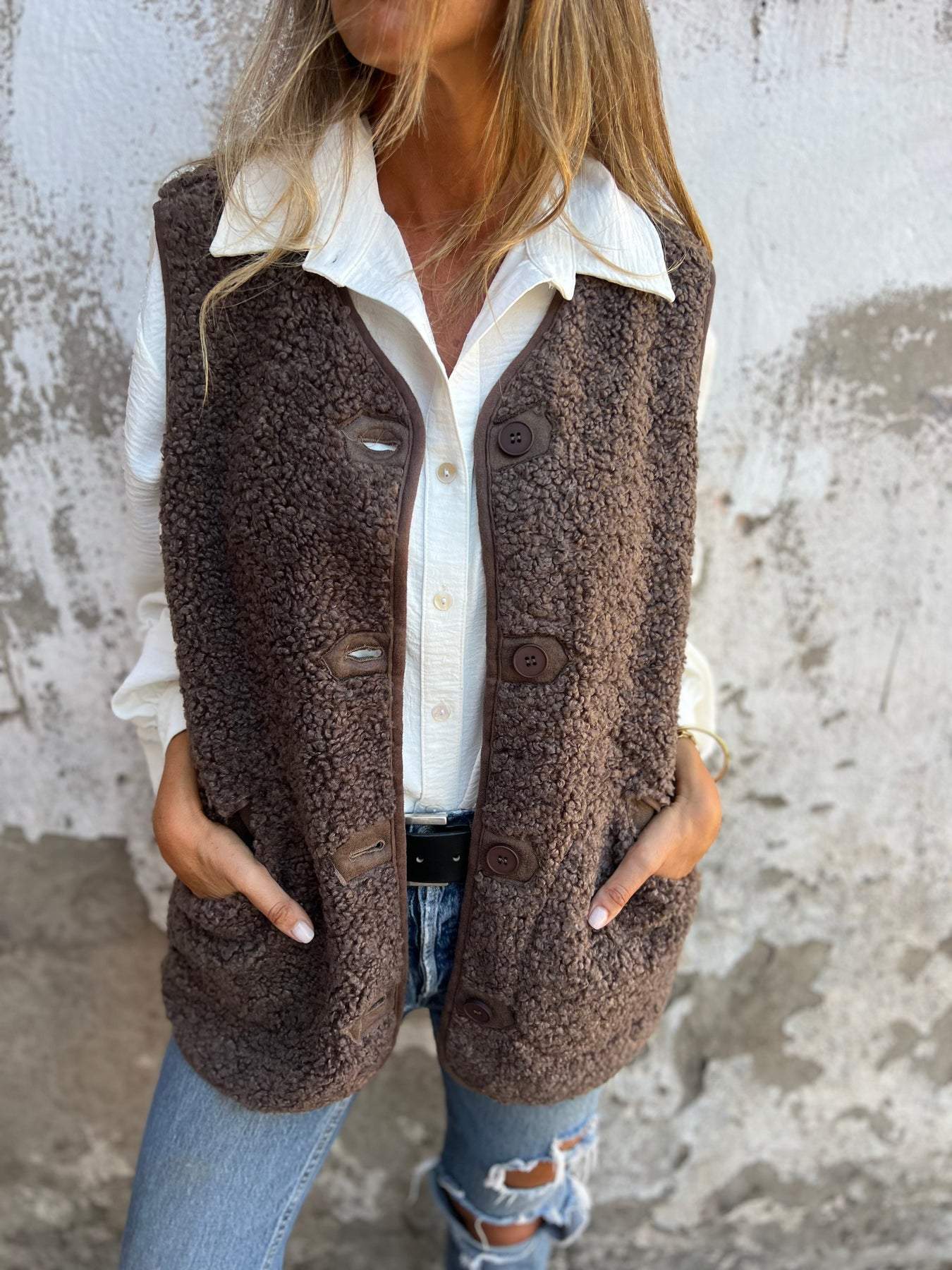 Creative Slouchy Pretty Trendy Fleece Button Vests