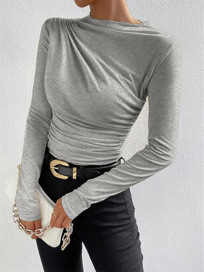 Women's Solid Color Elegant Slim Fit Pleated Blouses