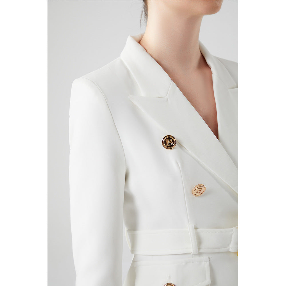 Women's White Two-color Pocket Slim Fit Small Blazers