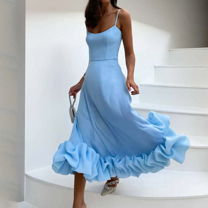 Women's Fashion Dress Summer Strap Large Solid Dresses