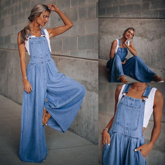 Women's Summer Loose Pocket Sleeveless Denim Jeans