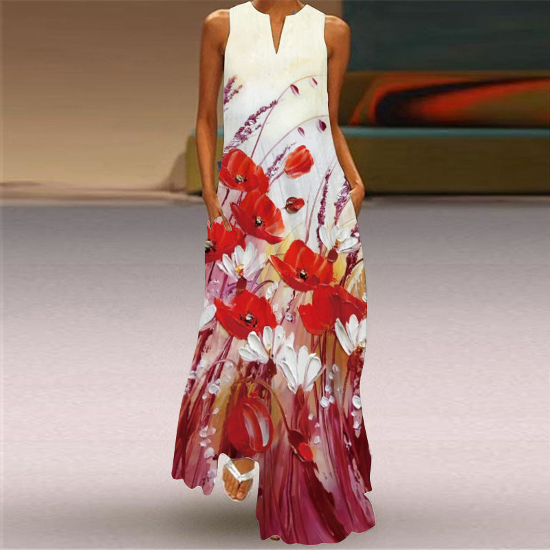 Women's Summer Sleeveless V-neck Printed Dress Dresses