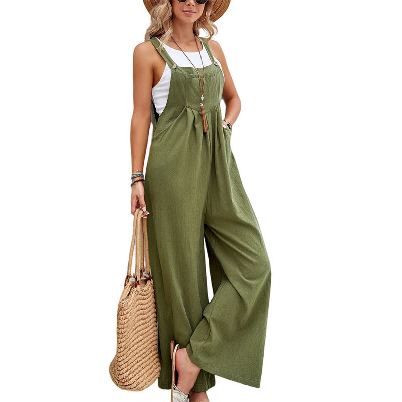 Women's Solid Color Casual Trousers Suspender Pants