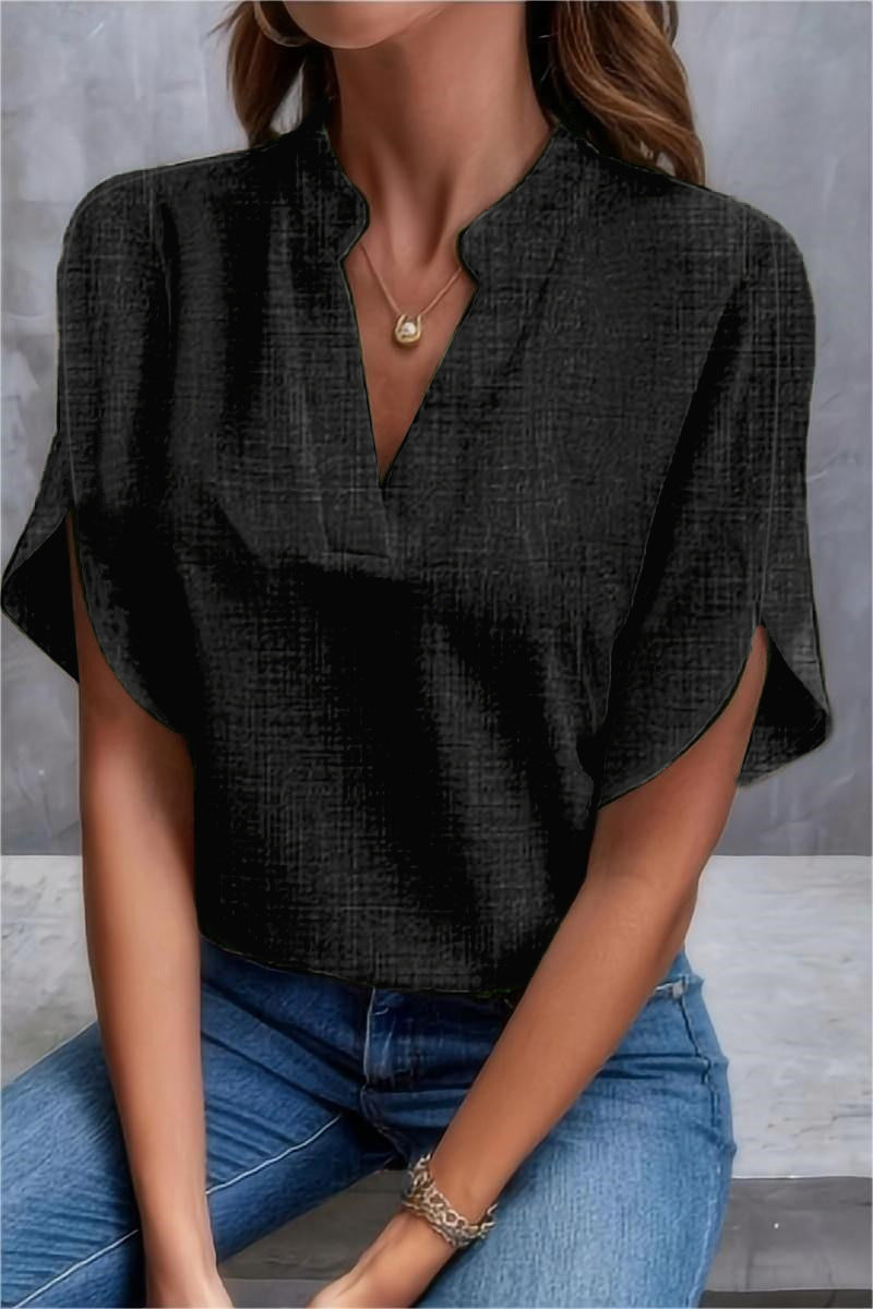 Women's Summer Solid Color Loose Linen Shirt Blouses