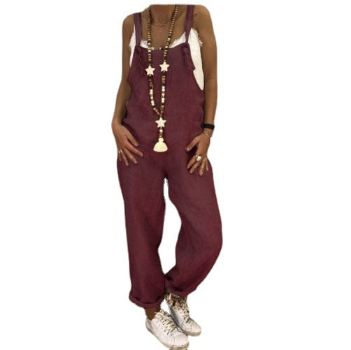 Women's Fashion Casual Loose Suspender Overalls Jumpsuits