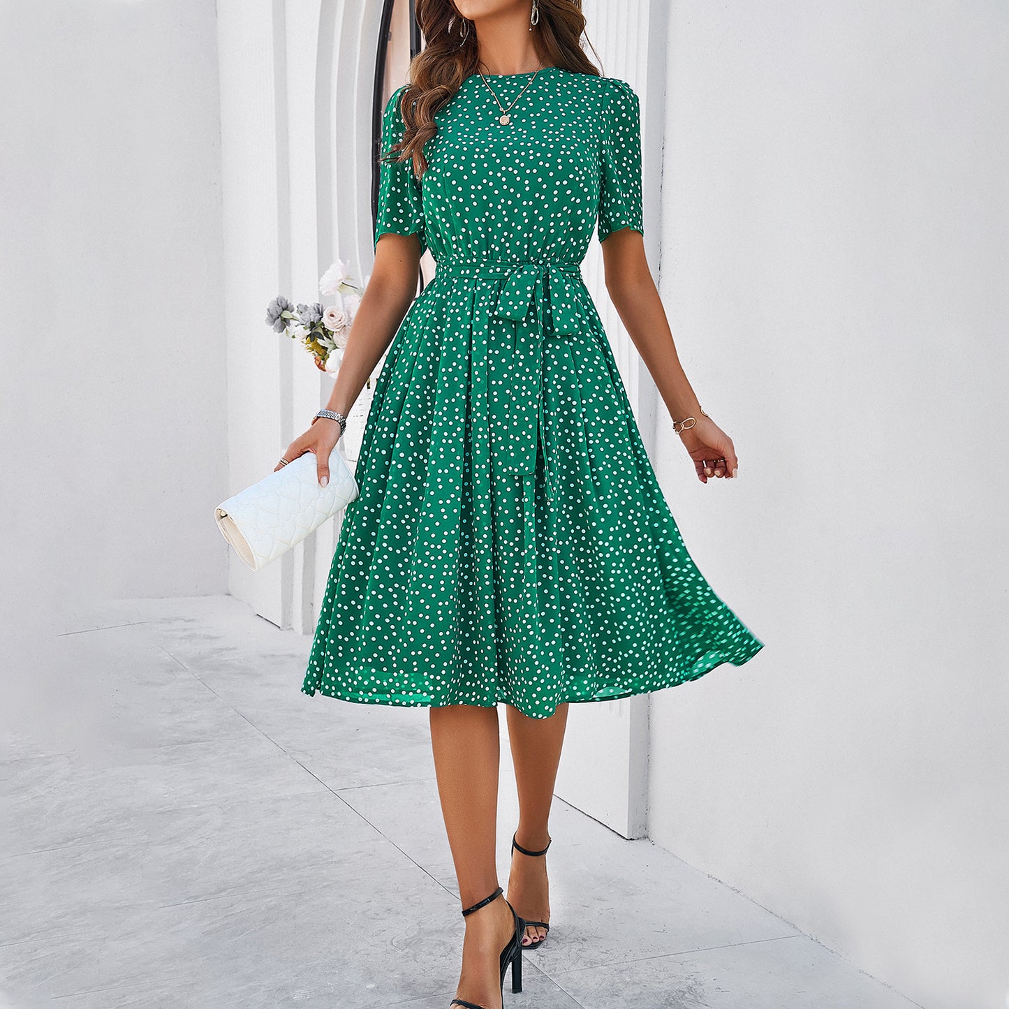 Women's Temperament Leisure Polka-dot Printed Dress Clothing