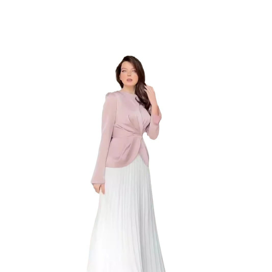 Women's Fashion Color Contrast Pleated Maxi Dress Dresses