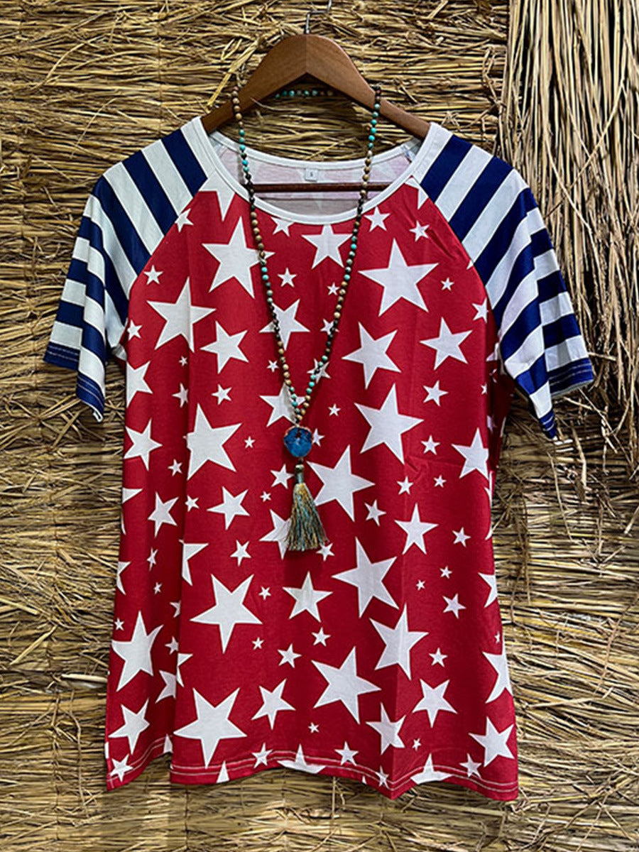 Women's T-shirt American Stitching Color Printing Style Blouses