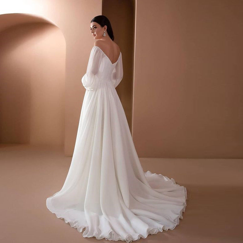 Women's Off-the-shoulder Formal Slim-fit Solid Color Dress Wedding Dresses