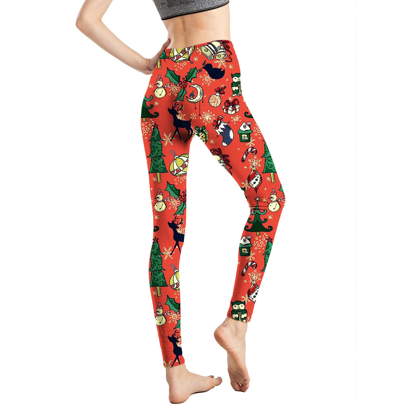 Christmas Holiday Printed Cropped Fitness Sports Pants