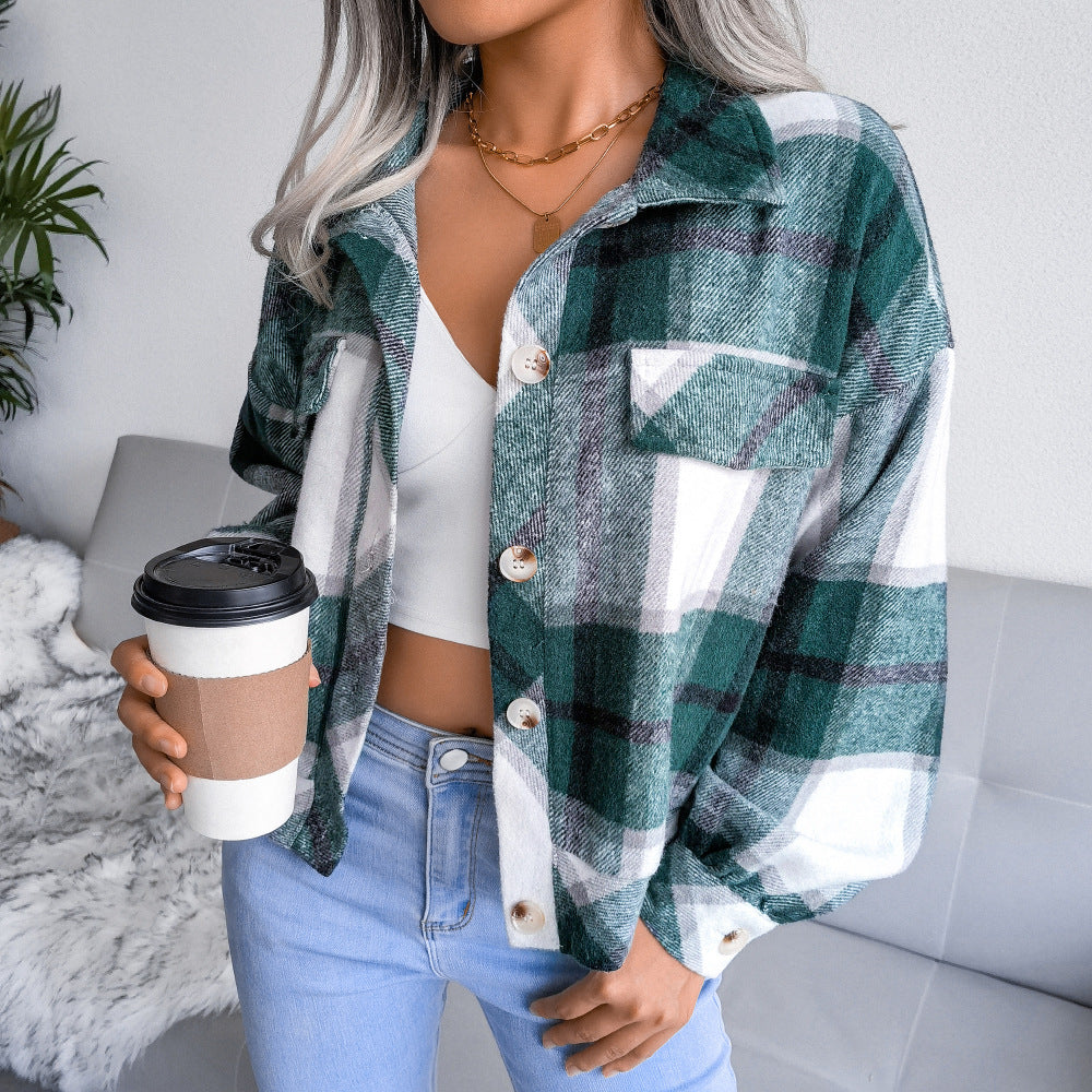 Women's Plaid Lantern Long Sleeve Woolen Jackets