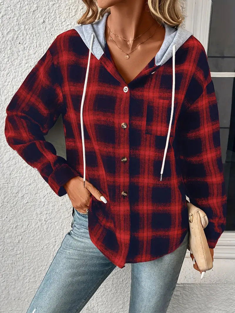 Women's Elegant Hooded Breasted Casual Overshirt Blouses