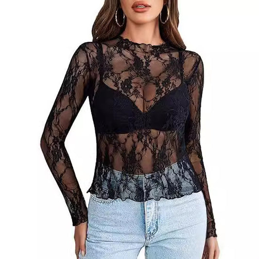 Women's Long-sleeved Lace Pullover Bottoming Shirt Cool Blouses