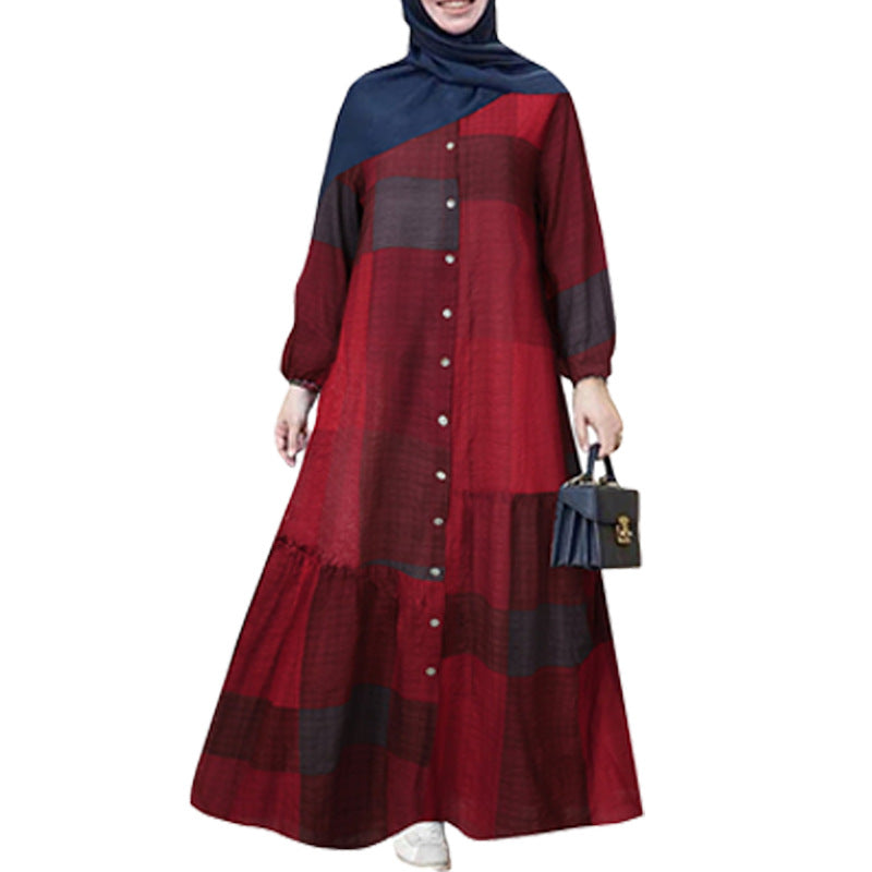 Women's Muslim Clothes Stitching Robe Cotton Long Dresses