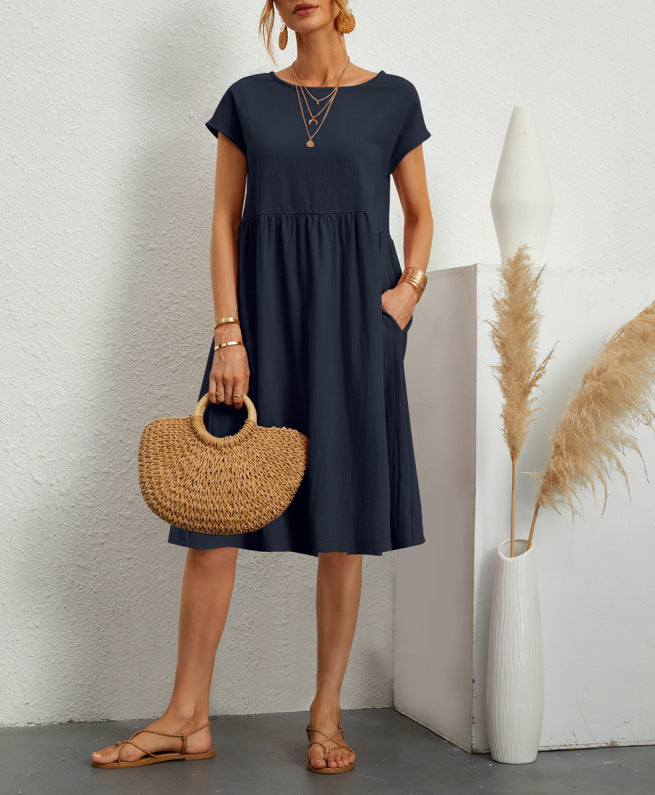 Women's Fashionable Summer Elegant Cotton Linen A- Line Large Dresses