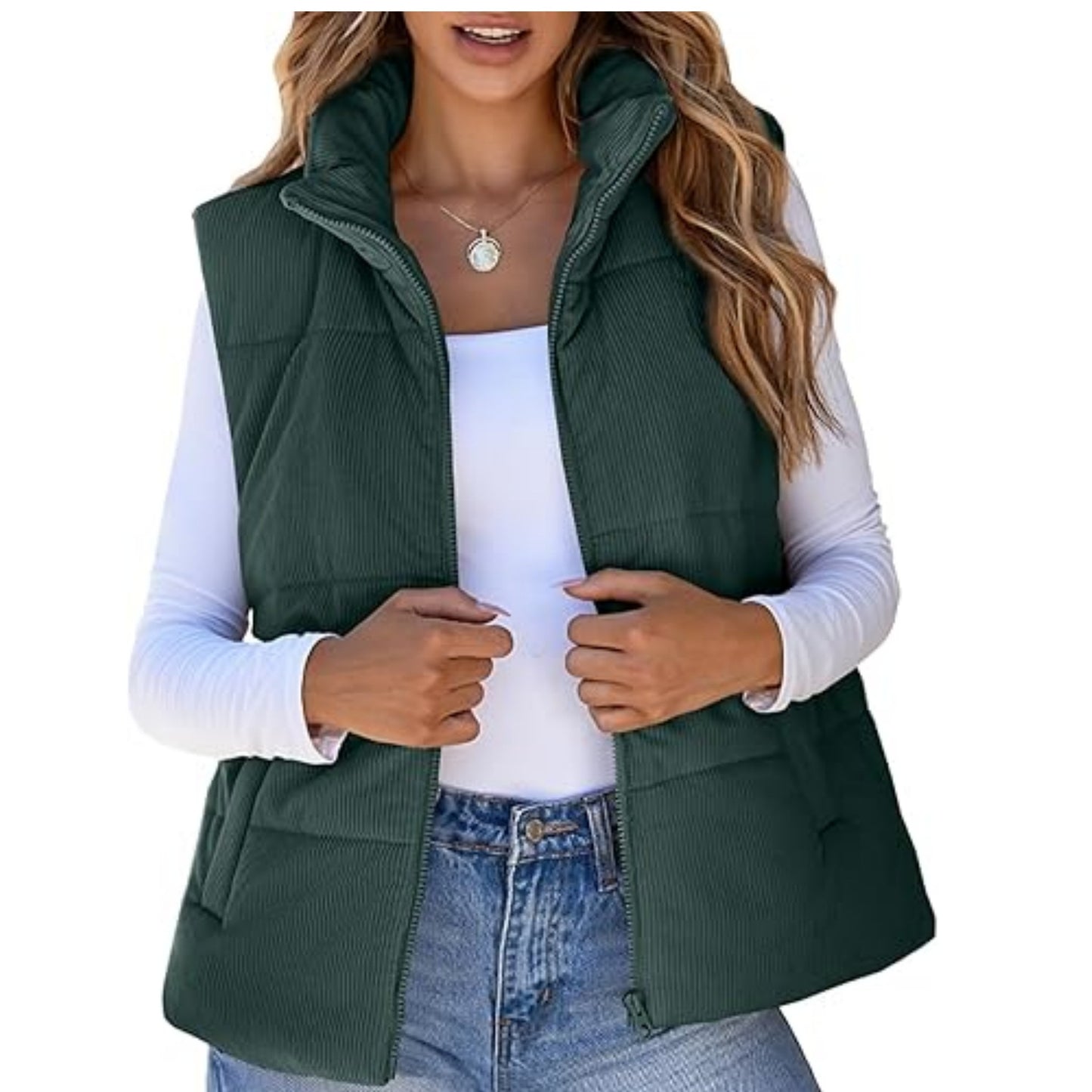 Women's Corduroy Fashion Casual Pocket Placket Zipper Vests