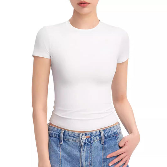 Women's Short-sleeved Summer Pleated Slim T-shirt Blouses