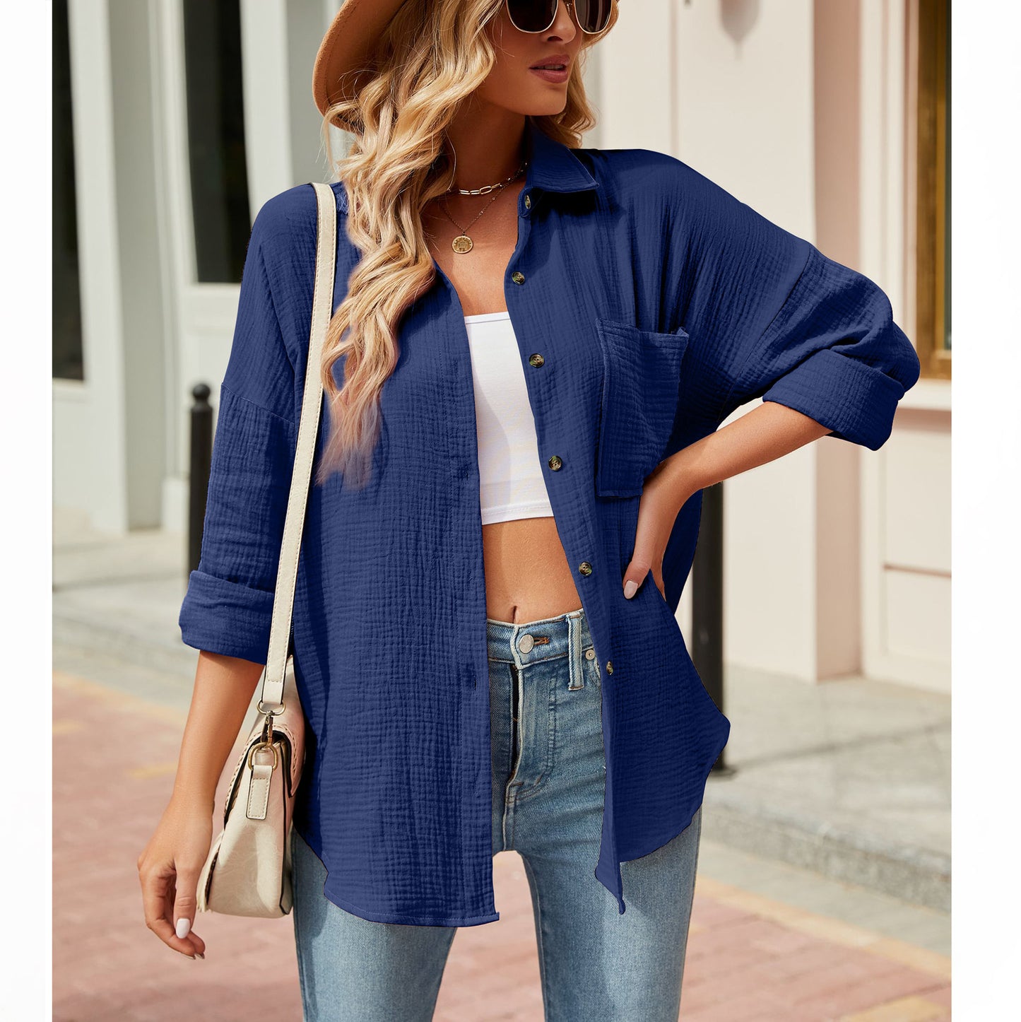 Women's Casual Collar Long Sleeve Button-down Shirt Blouses