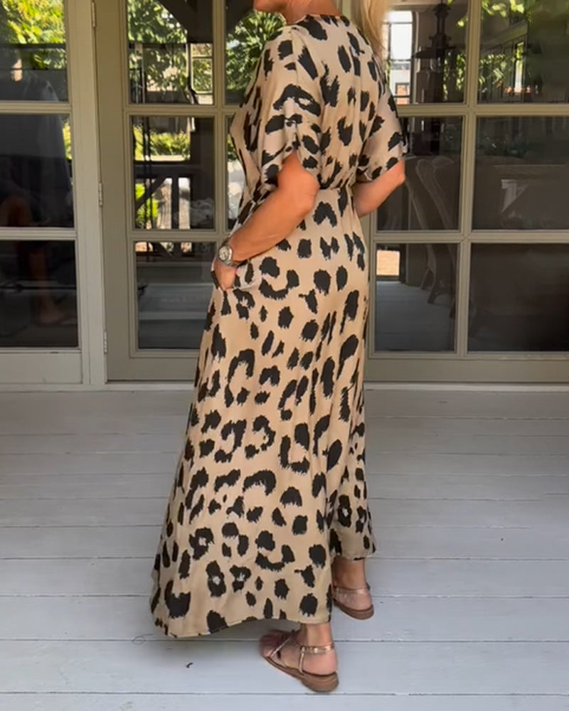 Women's Loose Casual Slit Leopard Print Printed Dresses