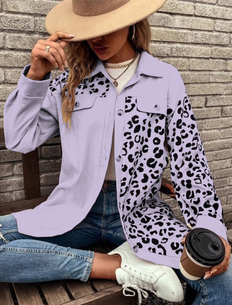 Women's Leopard Print Single Breasted Mid-length Shirt Jackets