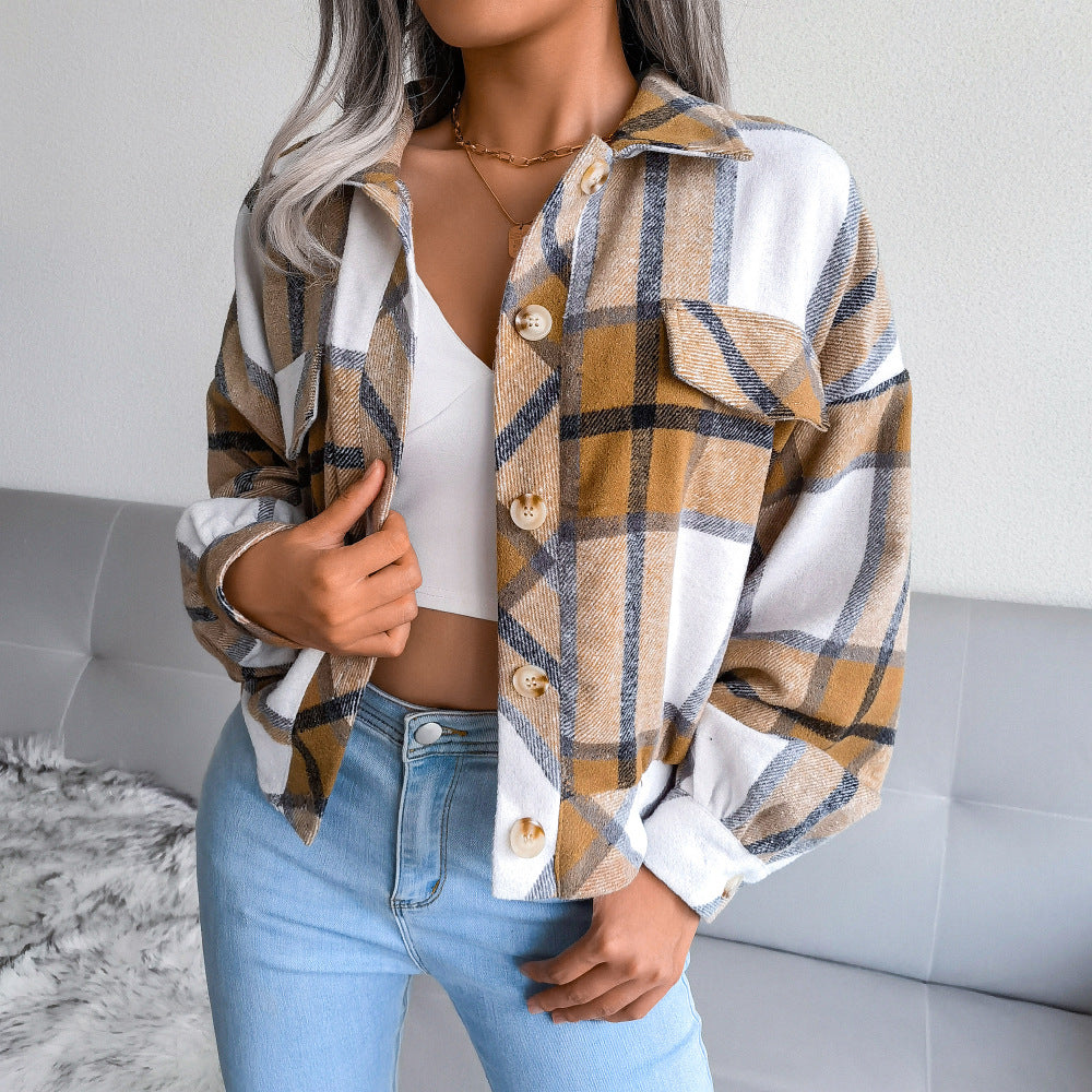 Women's Plaid Lantern Long Sleeve Woolen Jackets