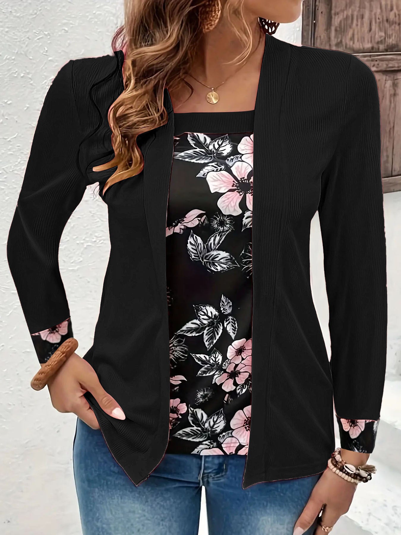 Autumn Print Fake Two-piece Casual Stylish Blouses