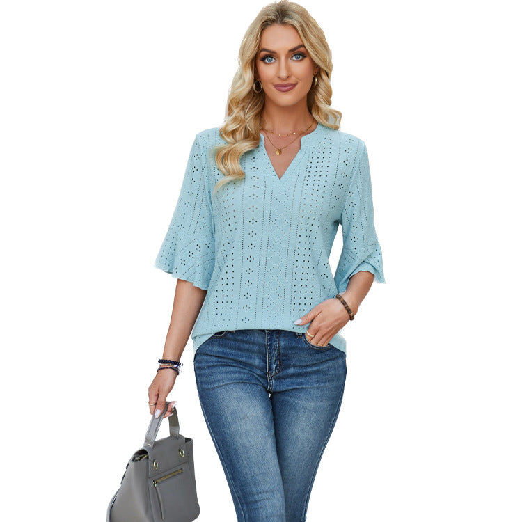 Women's Color Half Sleeve Loose T-shirt Casual Blouses