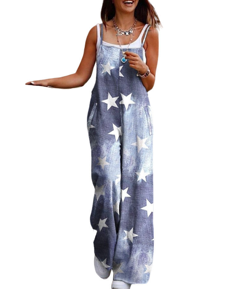 Women's Fashion Printing Gallus Siamese Trousers Jumpsuits