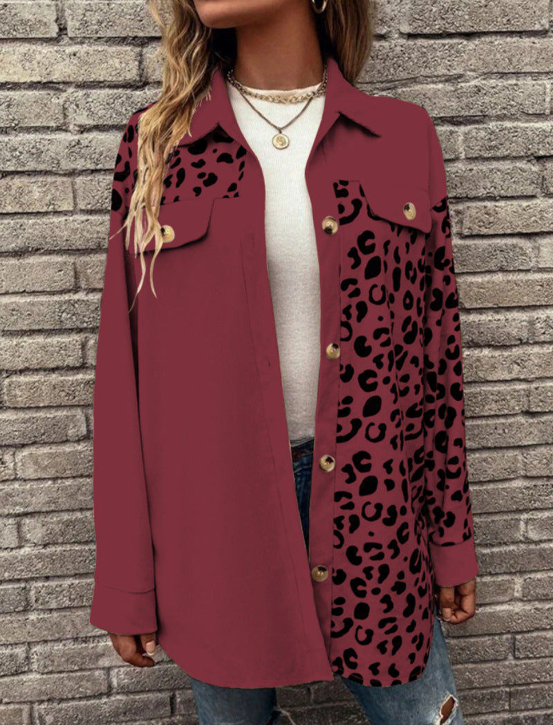 Women's Leopard Print Single Breasted Mid-length Shirt Jackets