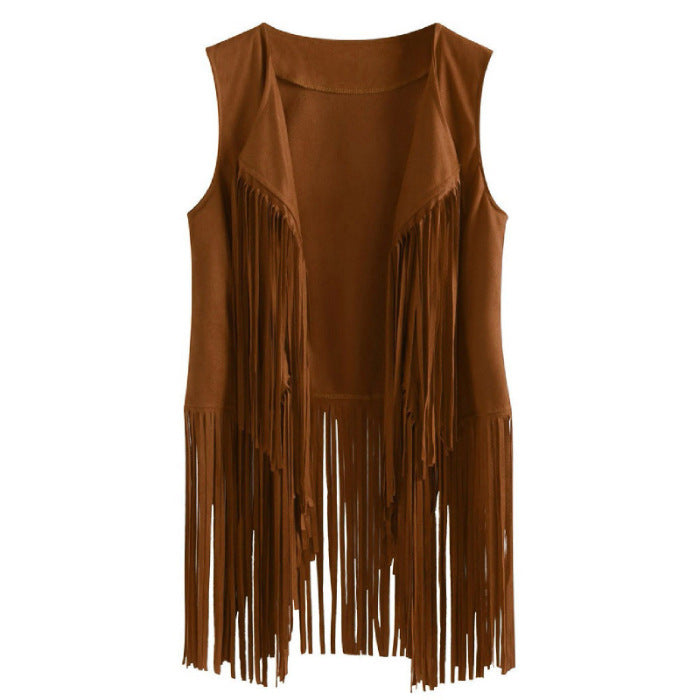 Women's Slouchy Trendy Tassel Suede Mid-length Vests