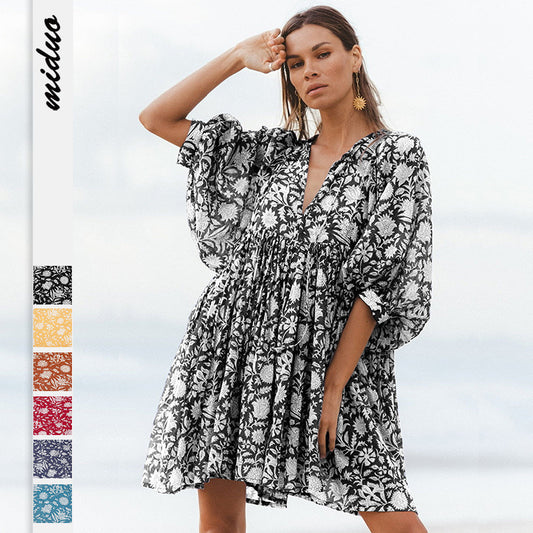 Women's Summer Wear Floral Rope Loose Rayon Dresses